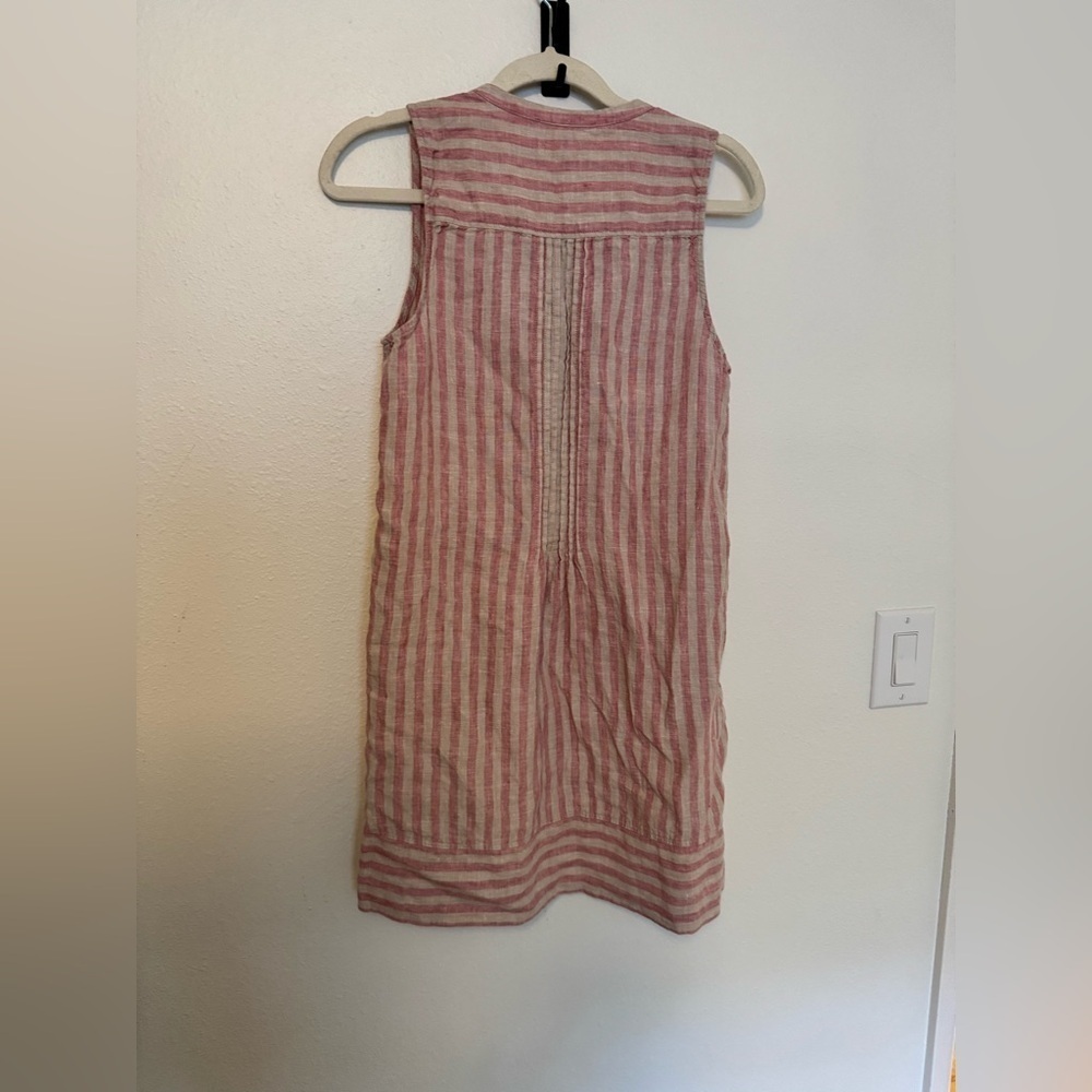 Faherty Isha Striped Mini Dress Tank 100% Linen Pink White Pockets Size XS EUC - Picture 6 of 11